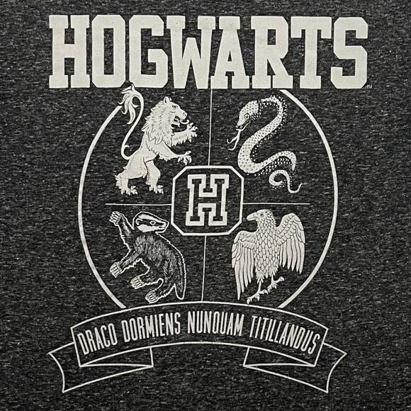 Harry Potter Hogwarts T Shirt Medium Heather Grey Graphic Short Sleeve Tee - Picture 3 of 8